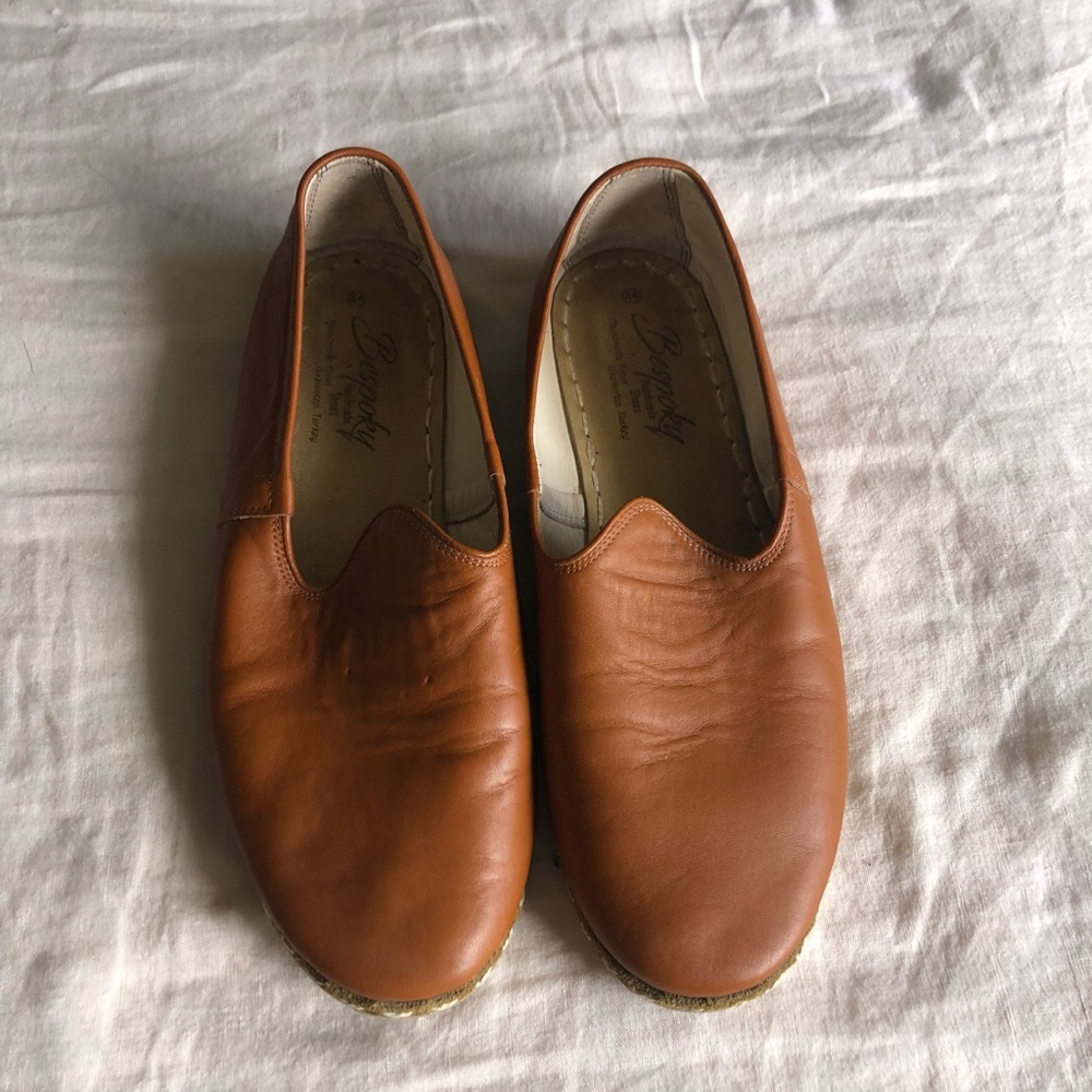 Orange Leather Handmade Mens Loafer Shoes